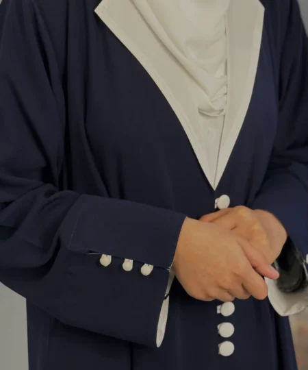 Navy Blue Coat Collar Abaya – 3 Piece Classic Set