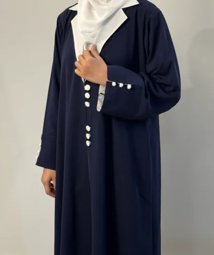 Navy Blue Coat Collar Abaya – 3 Piece Classic Set