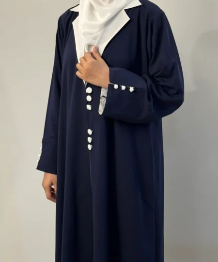 Navy Blue Coat Collar Abaya – 3 Piece Classic Set