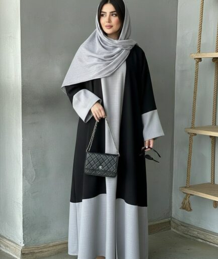 Elegant Nida 3-Piece Abaya Set – Black & Grey
