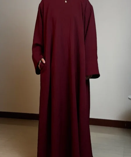 Mehroon Textured Round Neck Front Close Abaya