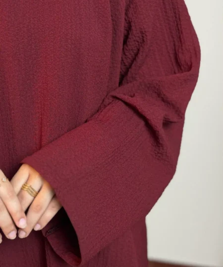 Mehroon Textured Round Neck Front Close Abaya