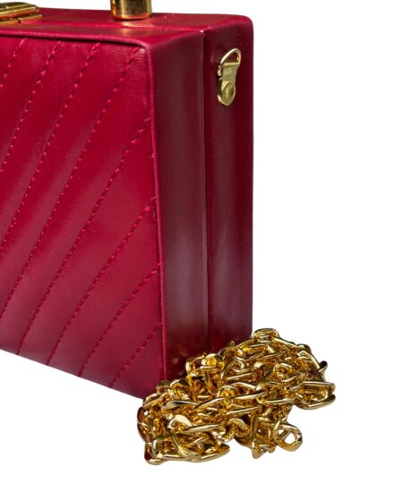 Quilted Box Clutch Bag with Gold Chain – Maroon