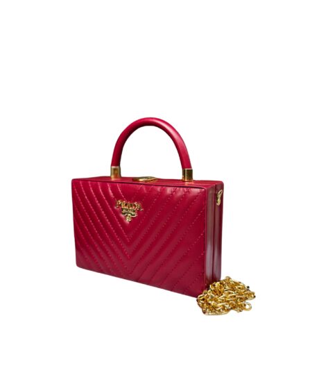 Quilted Box Clutch Bag with Gold Chain – Maroon