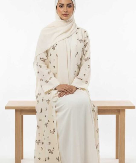 Serene Cream: Premium Georgette Botanical Abaya Set