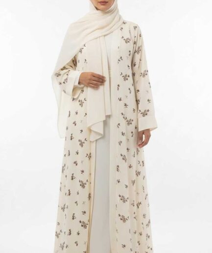 Serene Cream: Premium Georgette Botanical Abaya Set