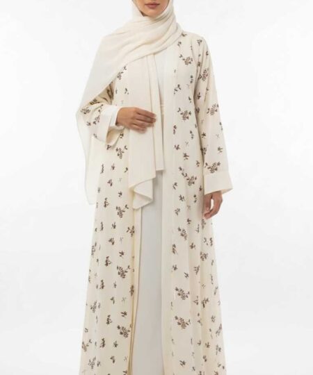 Serene Cream: Premium Georgette Botanical Abaya Set
