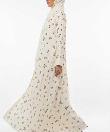 Serene Cream: Premium Georgette Botanical Abaya Set