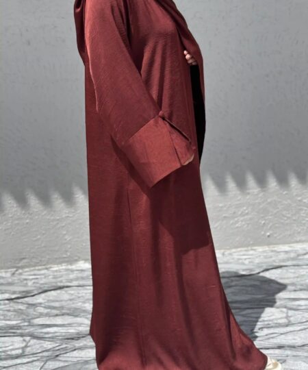 Imperial Mahogany Brown Self-Print Abaya Set