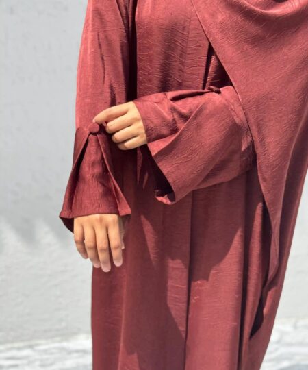 Imperial Mahogany Brown Self-Print Abaya Set
