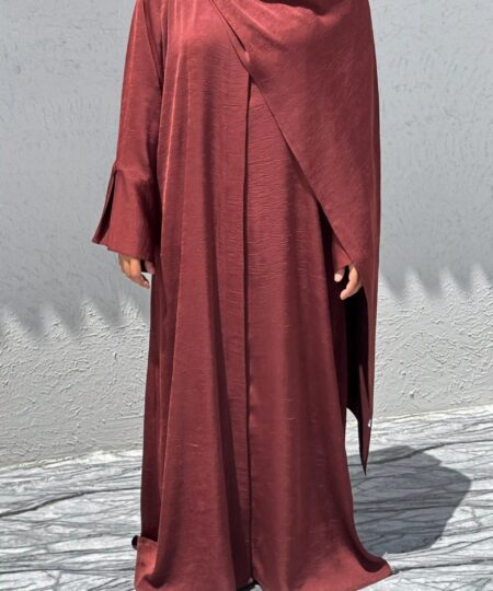 Imperial Mahogany Brown Self-Print Abaya Set