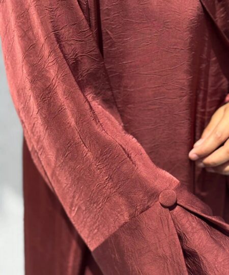 Imperial Mahogany Brown Self-Print Abaya Set