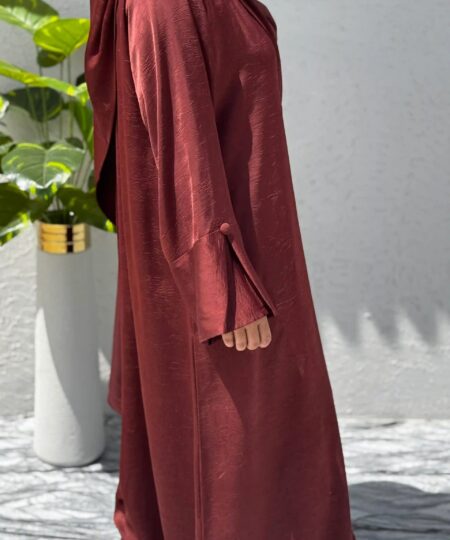Imperial Mahogany Brown Self-Print Abaya Set