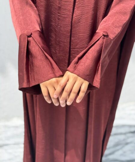 Imperial Mahogany Brown Self-Print Abaya Set
