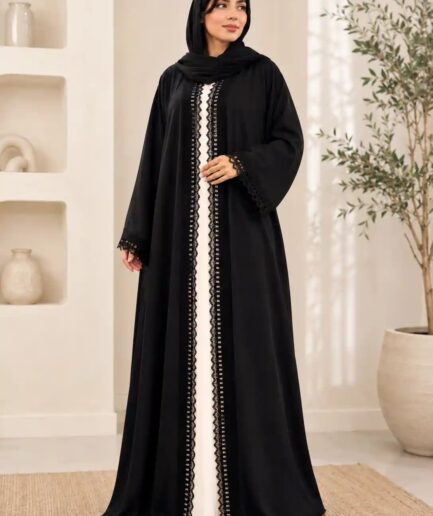 Timeless Noir 3-Piece Lace Abaya Set