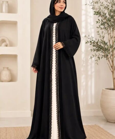 Timeless Noir 3-Piece Lace Abaya Set