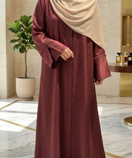 Imperial Mahogany Brown Self-Print Abaya Set