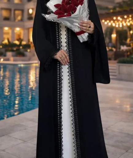 Timeless Noir 3-Piece Lace Abaya Set