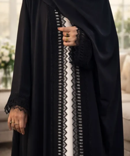 Timeless Noir 3-Piece Lace Abaya Set