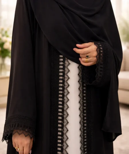 Timeless Noir 3-Piece Lace Abaya Set