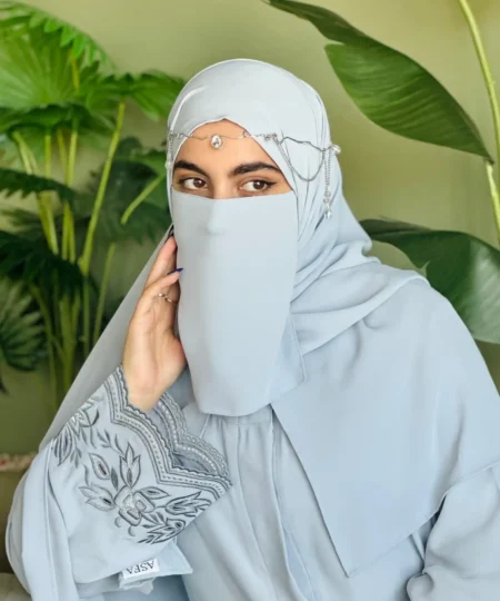 Ice Blue Nida Abaya with Artisanal Embroidery