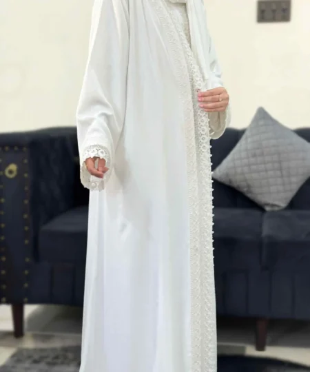 Elegant 3-Piece Off-White Lace Abaya Set