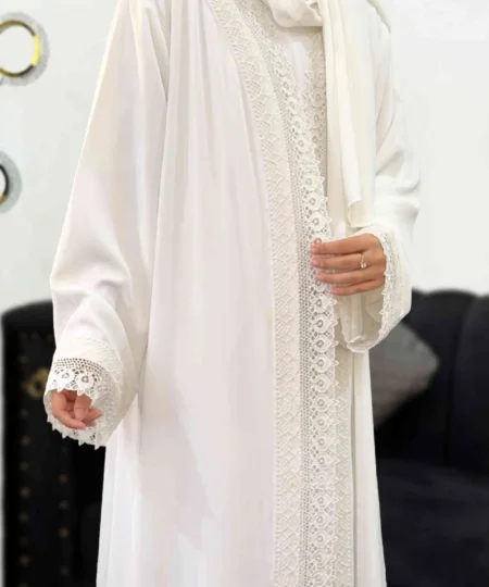 Elegant 3-Piece Off-White Lace Abaya Set