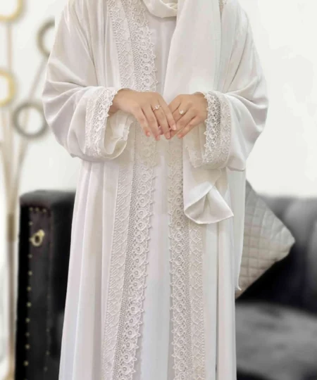 Elegant 3-Piece Off-White Lace Abaya Set