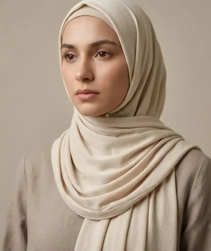 Premium Textured Jersey Hijab – Soft Stretchable Breathable Wrap (Cream)