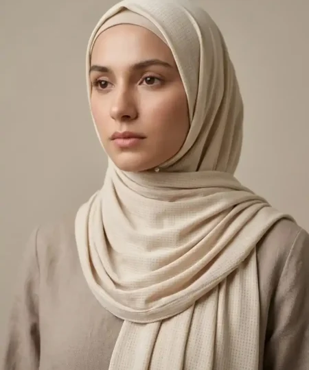 Premium Textured Jersey Hijab – Soft Stretchable Breathable Wrap (Cream)