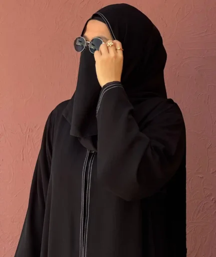 Pure Jet Black Resham Stitch Nida Abaya Set