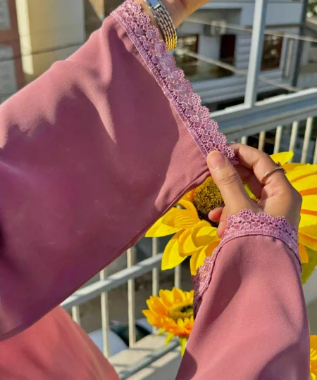 Pink Lace Elegance Abaya Set