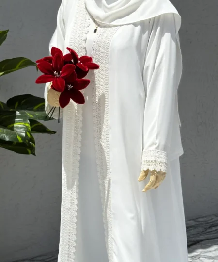 Ethereal White Lace Nida Abaya Set