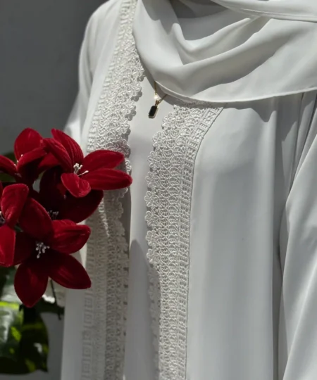 Ethereal White Lace Nida Abaya Set