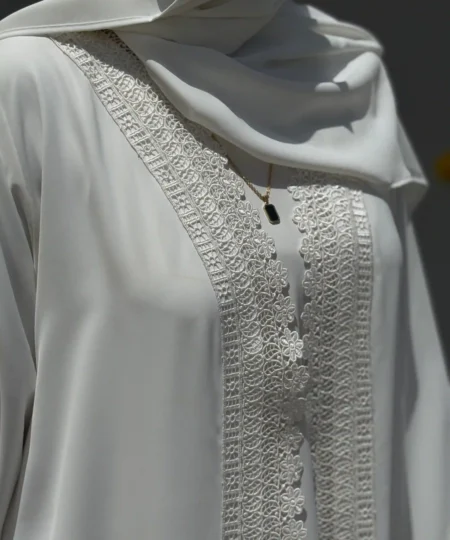 Ethereal White Lace Nida Abaya Set