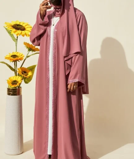 Pink Lace Elegance Abaya Set