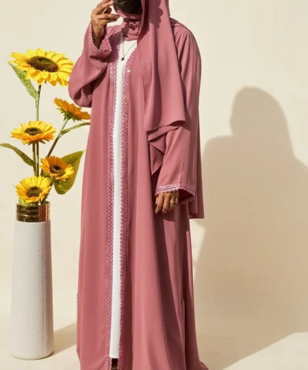 Pink Lace Elegance Abaya Set