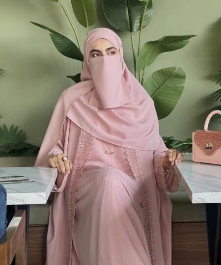 Nude Pink Lace Elegance 3-Piece Abaya Set