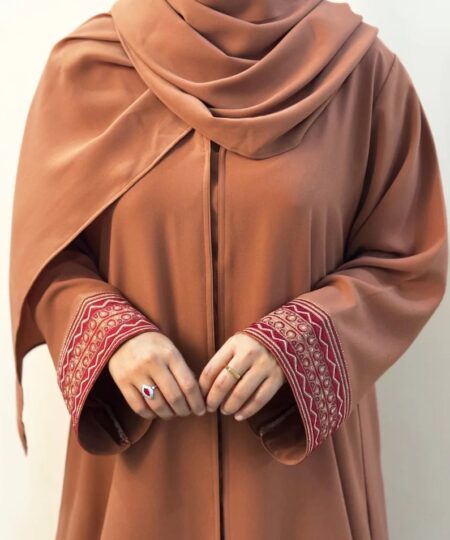 Rust Nida Abaya with Embroidered Cuffs