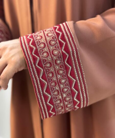 Rust Nida Abaya with Embroidered Cuffs