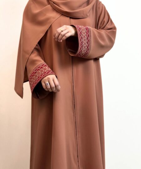 Rust Nida Abaya with Embroidered Cuffs