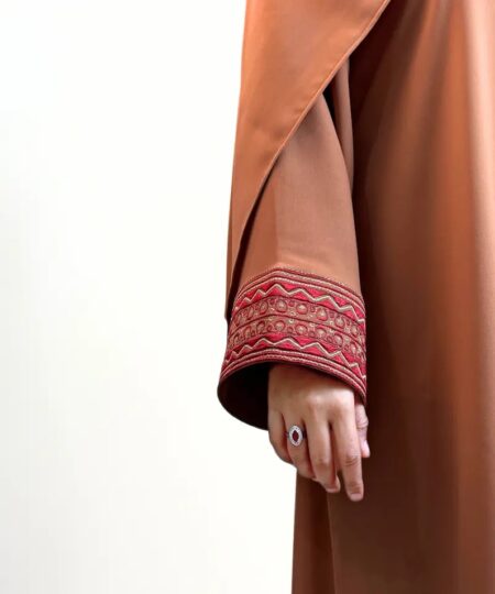Rust Nida Abaya with Embroidered Cuffs