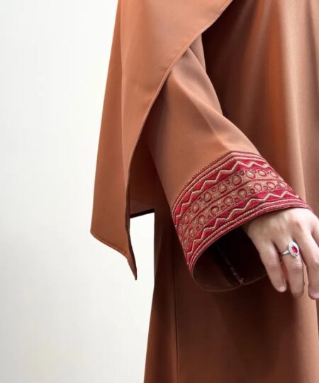 Rust Nida Abaya with Embroidered Cuffs