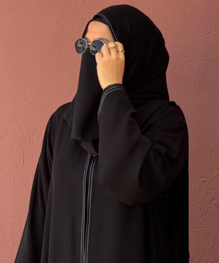 Pure Jet Black Resham Stitch Nida Abaya Set