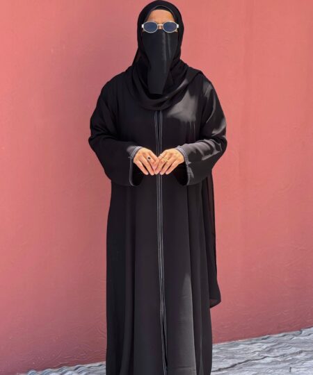 Pure Jet Black Resham Stitch Nida Abaya Set