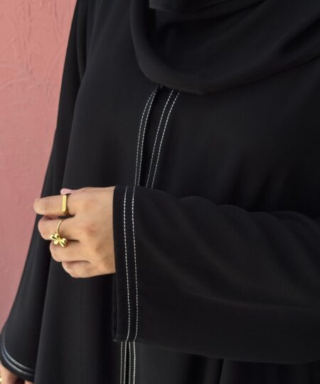 Pure Jet Black Resham Stitch Nida Abaya Set