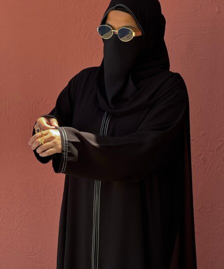 Pure Jet Black Resham Stitch Nida Abaya Set
