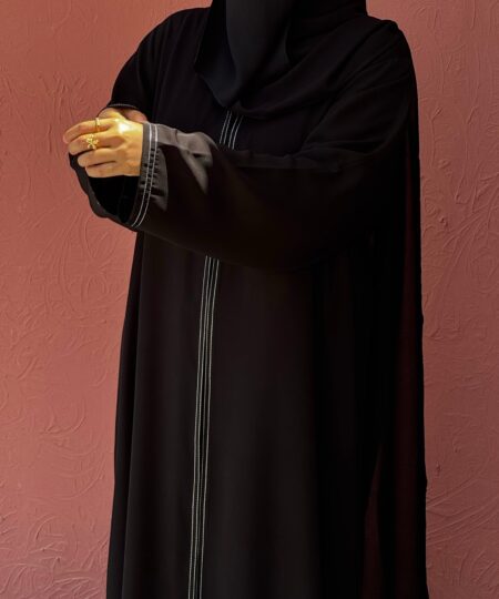 Pure Jet Black Resham Stitch Nida Abaya Set