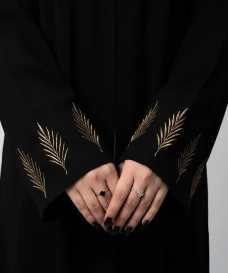 Black & Brown Embroidered 3-Piece Abaya Set