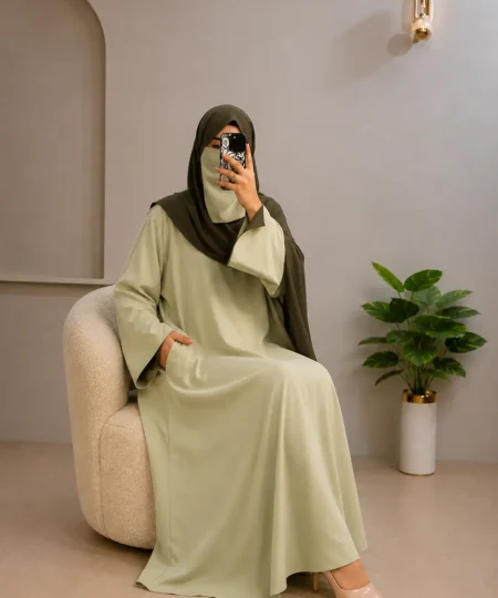 Sage Green & Olive Green Textured Abaya Set